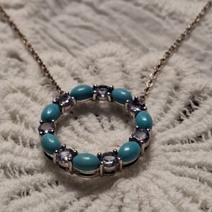 QVC Affinity Turquoise & White-Periwinkle Blue Topaz Circle Pendant Necklace